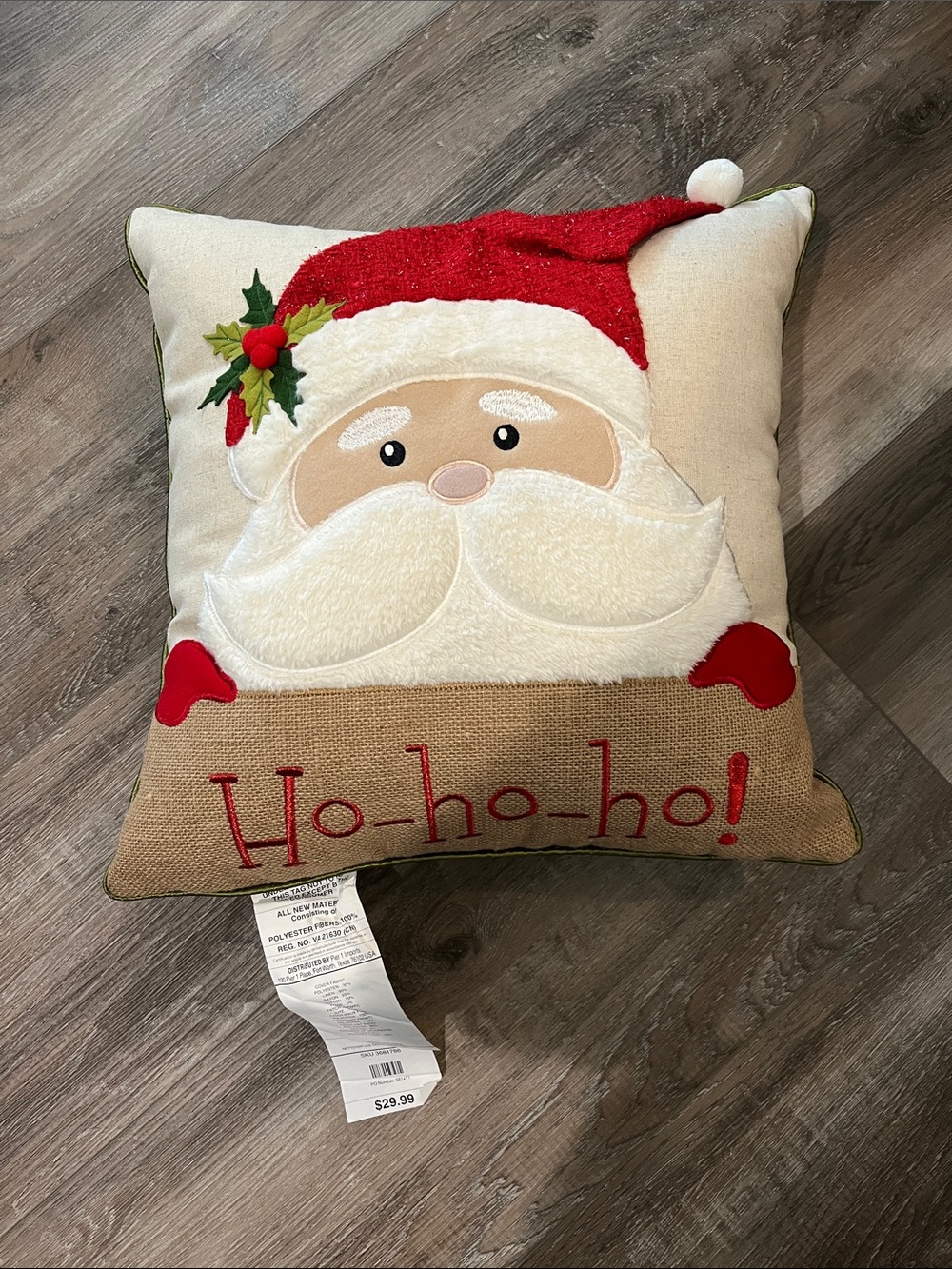 NEW Pier 1 Santa Holiday Pillow - Red, White, Green, Beige